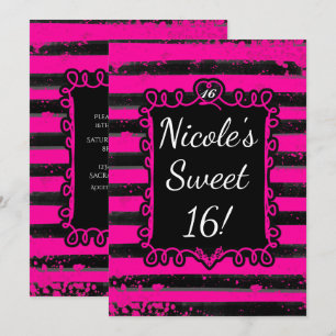 Black & Pink Stripe Grunge Glam Party Invitation