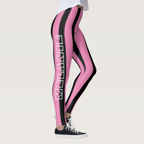Black Pink Stripes Comfy Name Sportswear Workout  Leggings