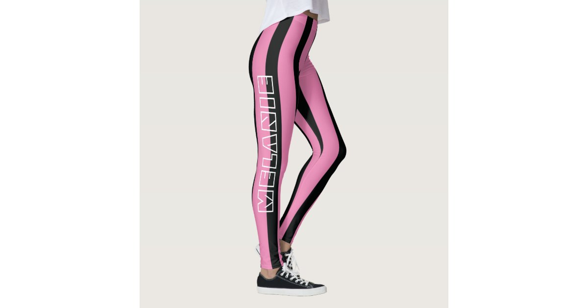Black Pink Stripes Comfy Name Sportswear Workout Leggings