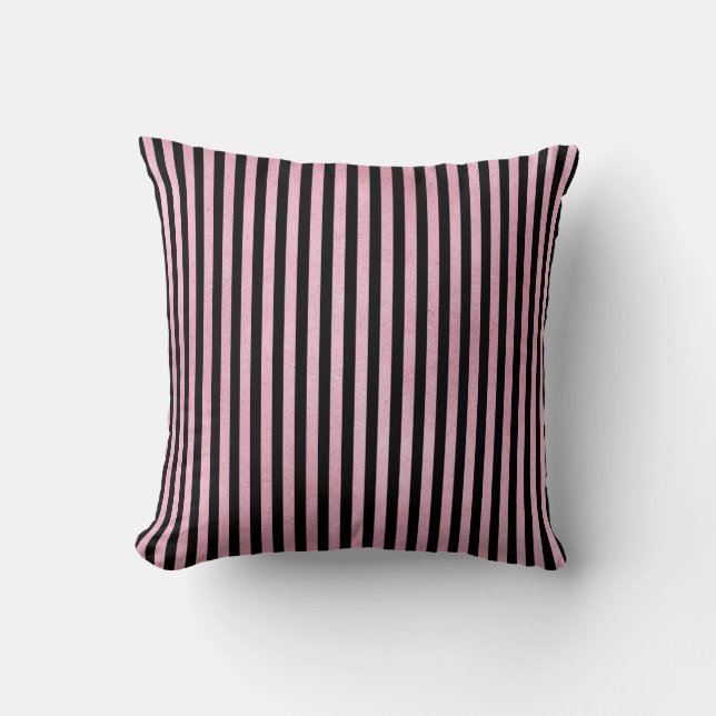 Black Pink Stripes Modern Abstract Throw Pillow (Front)