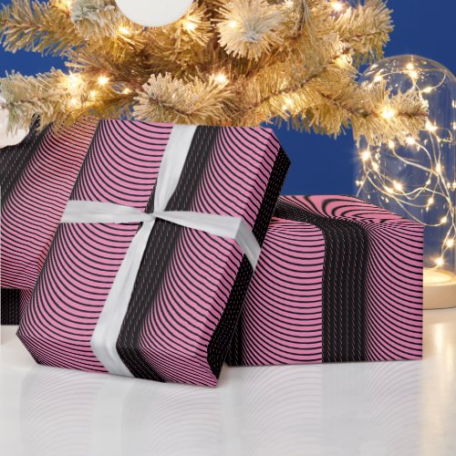 Black Pink Stripes Wedding Holiday Christmas Cute Wrapping Paper