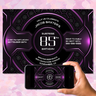 Black Pink Surprise 85th Birthday Party Invitation