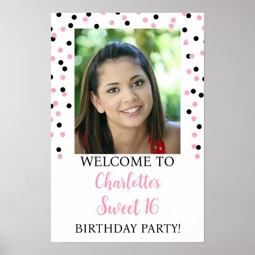 Black Pink Sweet 16 Birthday Custom 12x18  Poster