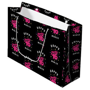 Black Pink Sweet 16 Personalized Birthday Large Gift Bag