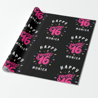 Black Pink Sweet 16 Personalized Birthday Wrapping Paper