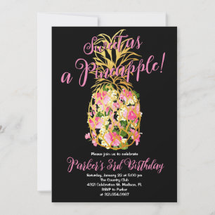 Black Pink Sweet a Pineapple Birthday Party Invitation