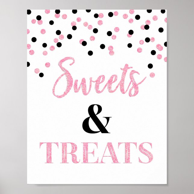 Black Pink Sweets & Treats Dessert Table Poster (Front)
