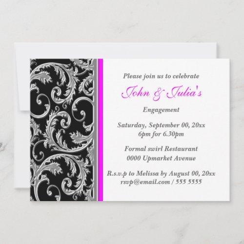 Black pink swirl engagement anniversary CUSTOM Invitation