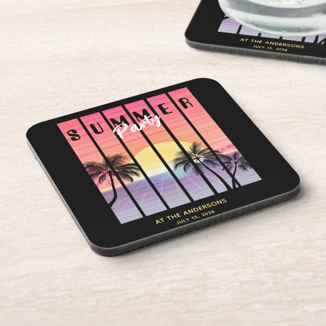 Black Pink Synthwave Summer Party Beverage Coaster (Left Side)