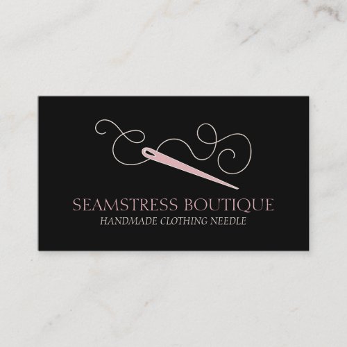 Black Pink Tailor Seamstress Alterations Needle Business Card