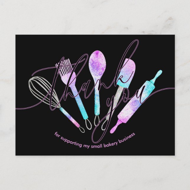 Black Pink Teal Pastry Chef Bakery Thank You Postcard (Front)