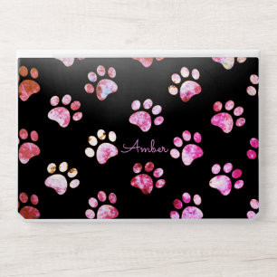 Black Pink Textured Paw Print Personalized HP Lapt Laptop Skin
