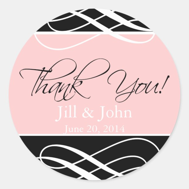 Black Pink Thank You Wedding Favour Sticker (Front)