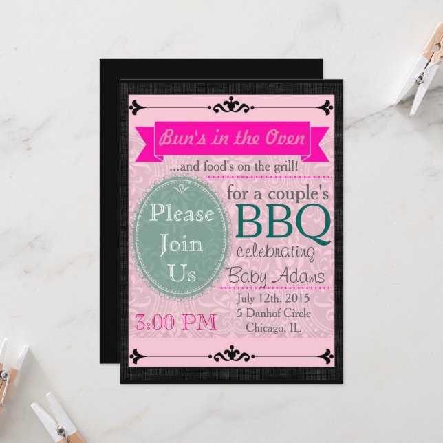 Black & Pink Thatched Invite (Front/Back In Situ)