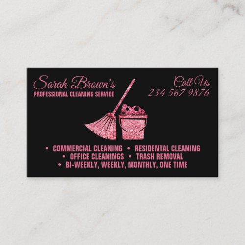 Black Pink Tone Cleaning Maid Janitorial sparkle Business Card