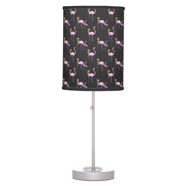 BLACK & PINK TROPICAL FLAMINGO BIRDS TABLE LAMP (Front)