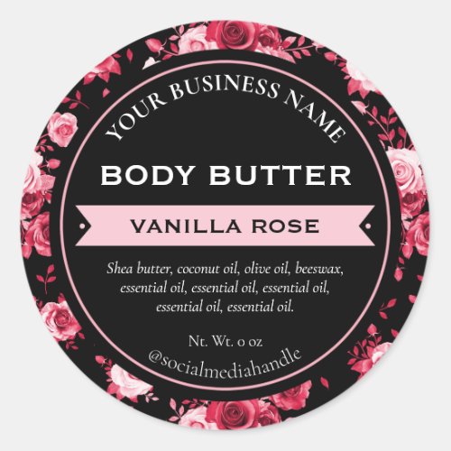 Black Pink Vanilla Rose Product Labels Classic Round Sticker