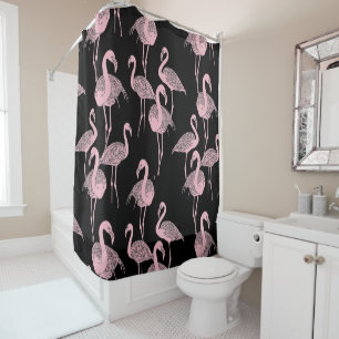 Black & Pink Vintage Deco Flamingo Shower Curtain