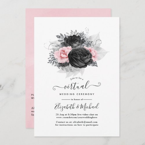 Black  Pink Vintage Roses Online Virtual Wedding Invitation