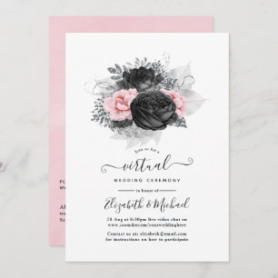 Black & Pink Vintage Roses Online Virtual Wedding Invitation
