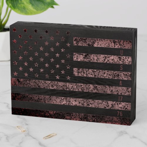 Black Pink Vintage USA Grunge American Flag Wooden Box Sign