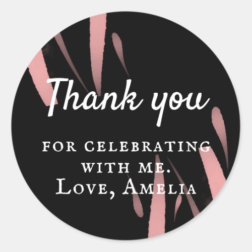 Black Pink Watercolor 70th Birthday Thank you Classic Round Sticker