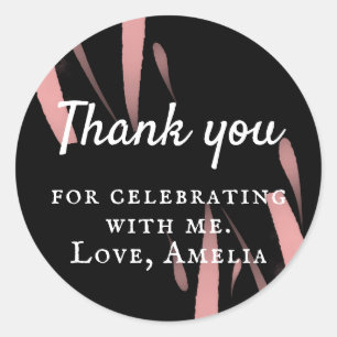 Black Pink Watercolor 70th Birthday Thank you Classic Round Sticker