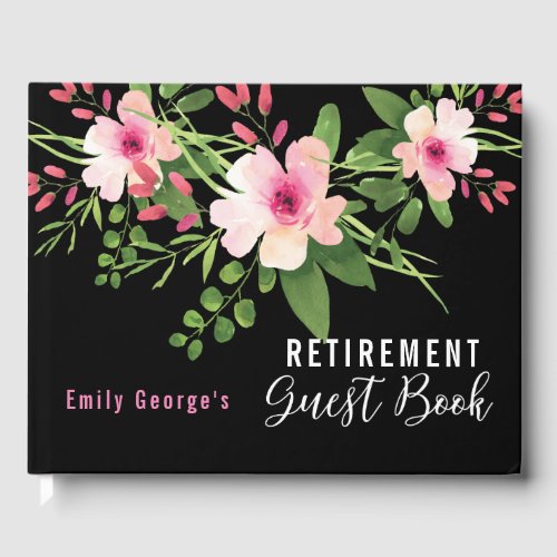 Black Pink Watercolor Floral  Retirement Party