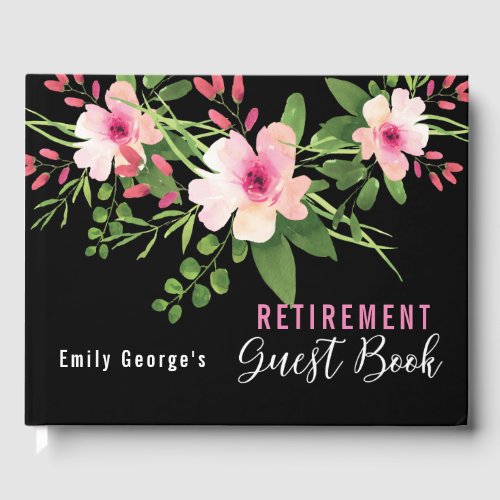 Black Pink Watercolor Floral  Retirement Party