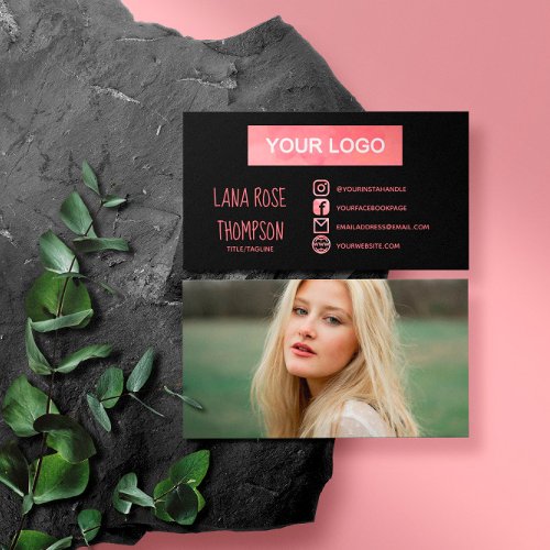 Black Pink Watercolor Social Media Logo  Photo Business Card