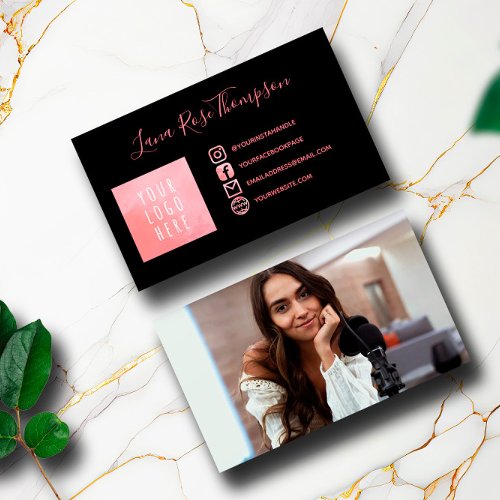 Black Pink Watercolor Social Media Photo  Logo Business Card