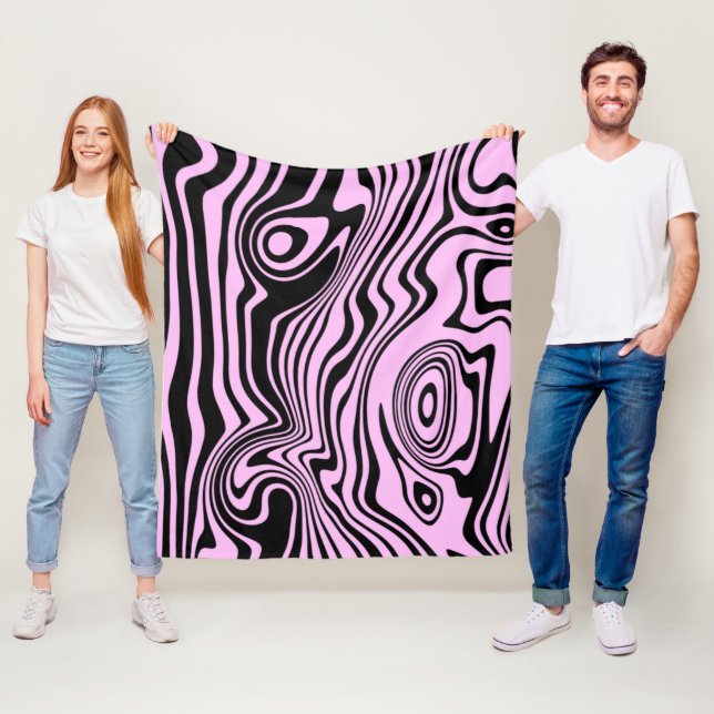 Black Pink Wavy Stripe Fleece Blanket (In Situ)