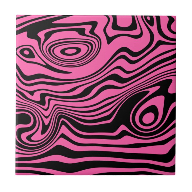 Black Pink Wavy Striped Ceramic Tile Choose Color (Front)