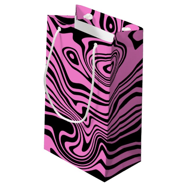Black Pink Wavy Striped Gift Bag (Back Angled)