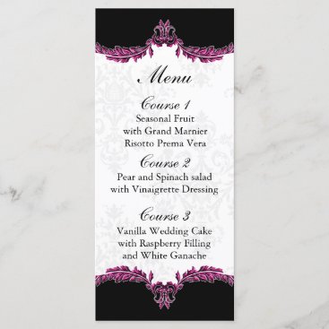 black pink wedding menu