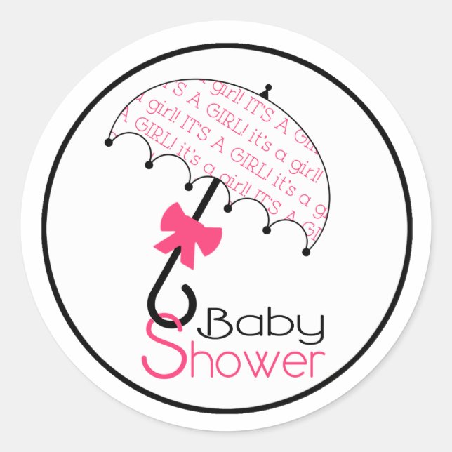 Black Pink & White Baby Shower Umbrella Sticker (Front)