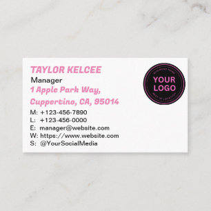 Black Pink White CUSTOMIZABLE Business Card