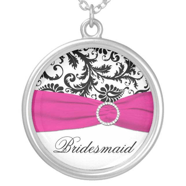 Black, Pink, White Damask Bridesmaid Pendant (Front)