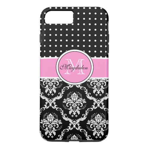 Black Pink  White Damask  PolkaDot Pattern iPhone 8 Plus7 Plus Case