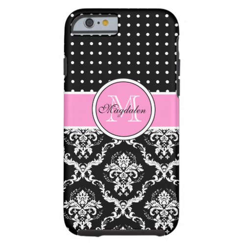 Black Pink  White Damask  PolkaDot Pattern Tough iPhone 6 Case