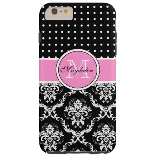 Black Pink  White Damask  PolkaDot Pattern Tough iPhone 6 Plus Case