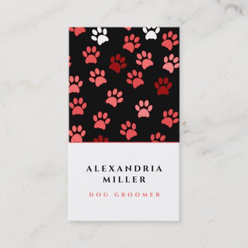 Black Pink  White Dog Paw Prints  Dog Groomer Business Card