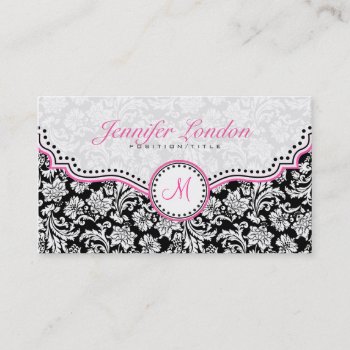 Black Pink & White Elegant Floral Damasks 2 Business Card by artOnWear at Zazzle