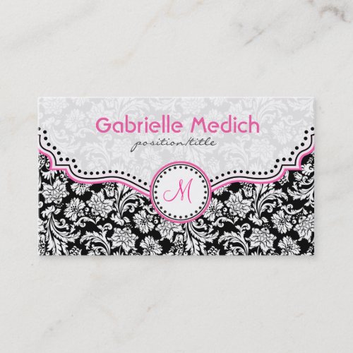 Black Pink  White Elegant Floral Damasks Business Card