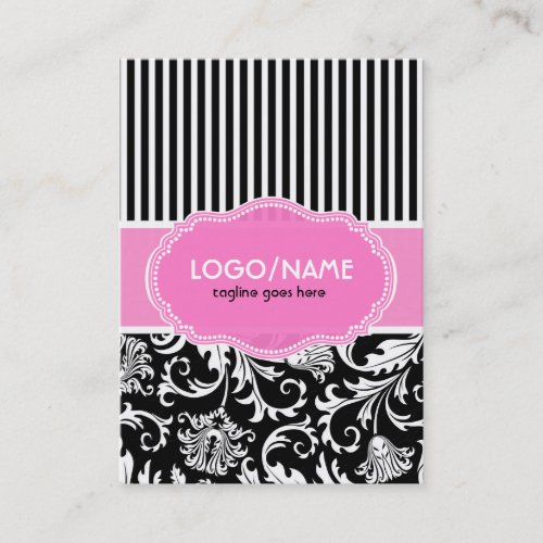 Black Pink  White Floral Damasks 2_Customized Business Card