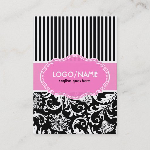 Customizable Black Pink &amp; White Floral Damasks 2-Customized Business Card Template