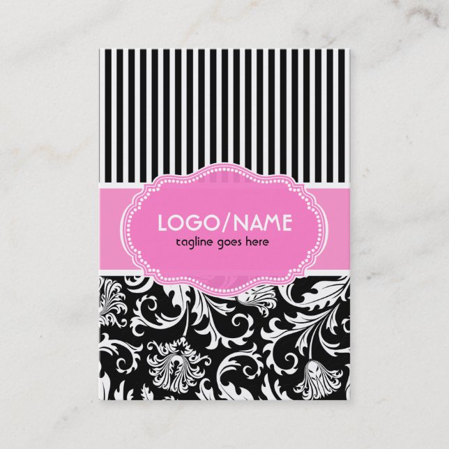 Black Pink & White Floral Damasks 2-Customized Business Card (Front)