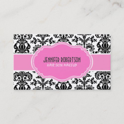 Black Pink  White Floral Damasks Business Card