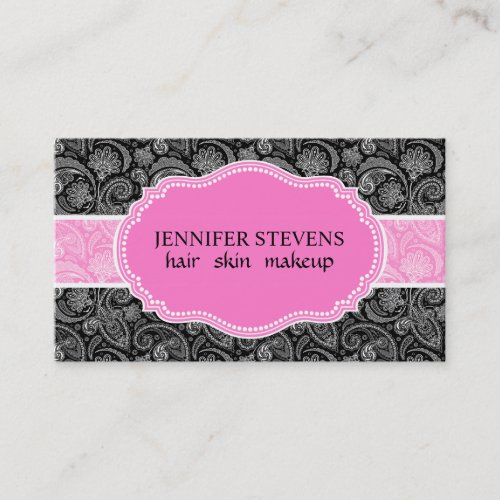 Black Pink  White Floral Paisley Lace Business Card