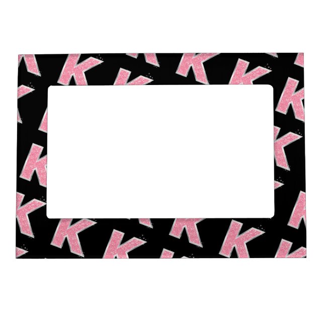 Black Pink White Glitter letter K Magnetic Frame (Front)